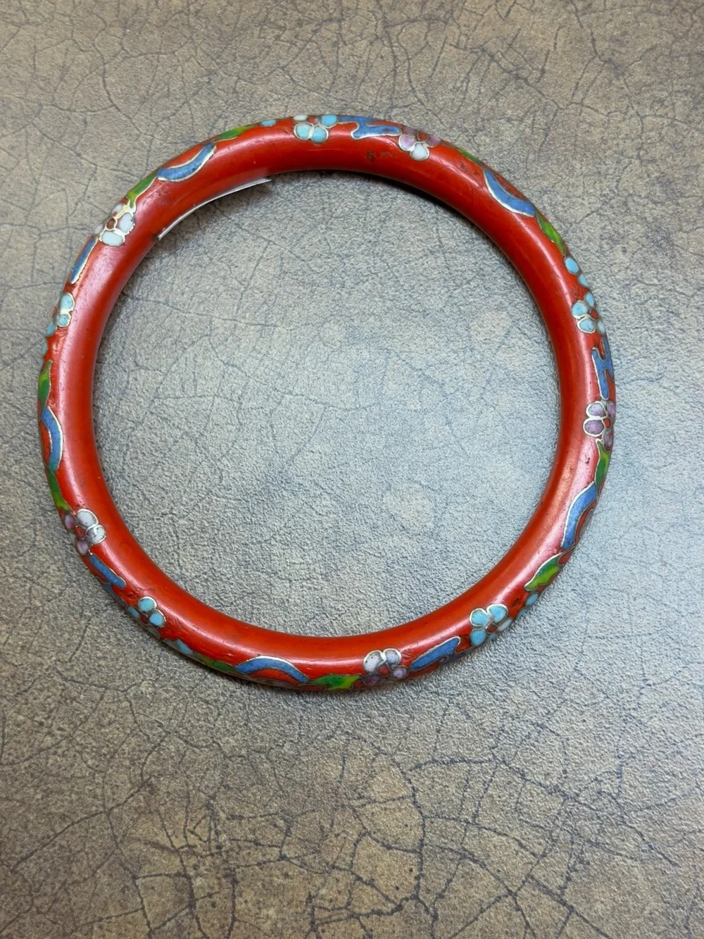 Red Floral Cloisonné Bangle Bracelet